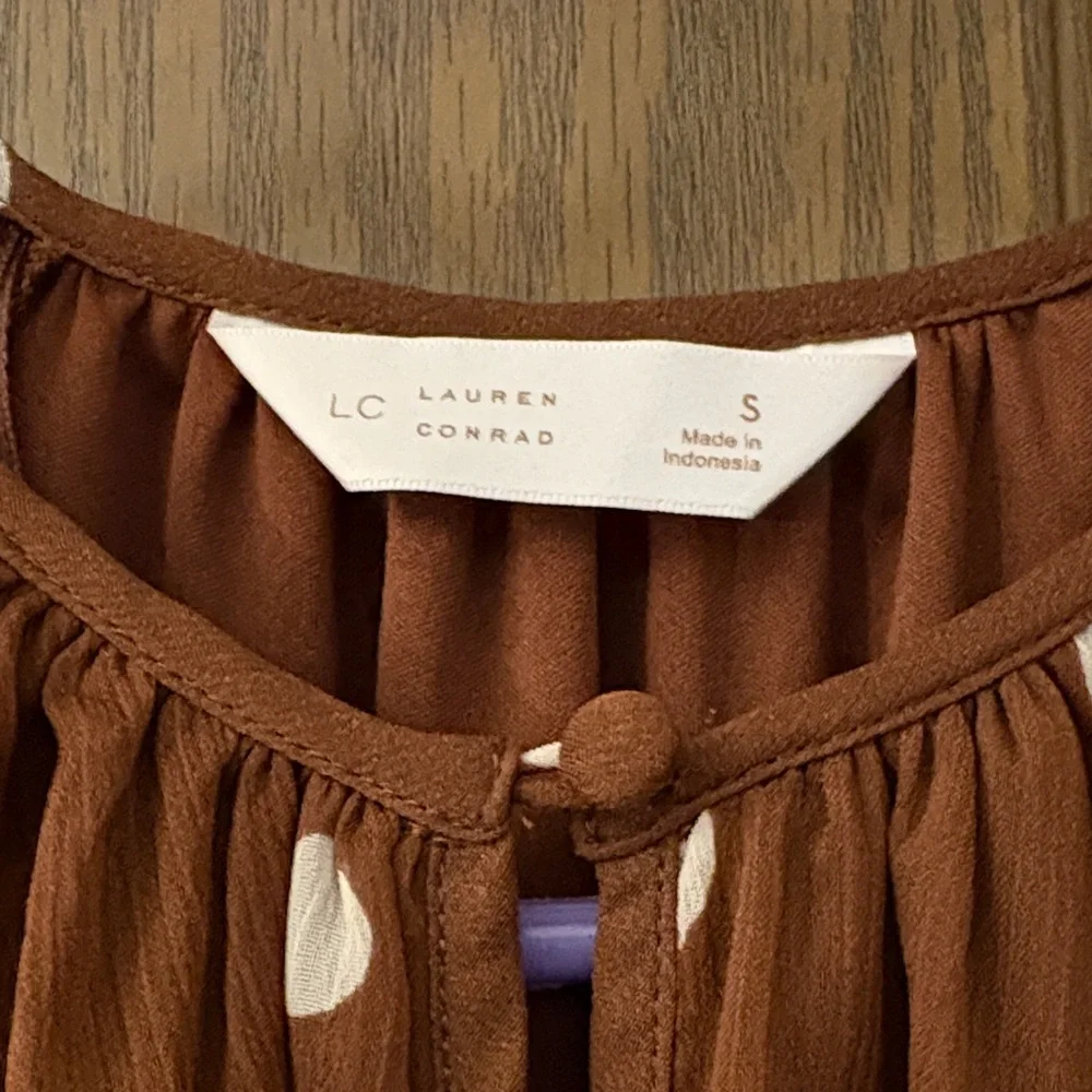 LC Lauren Conrad Chocolate Polka Dot Blouse - Picture 2 of 6